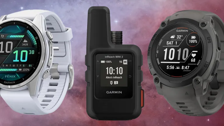 Garmin prime day deals main image with fitness trackers and a GPS communicator.