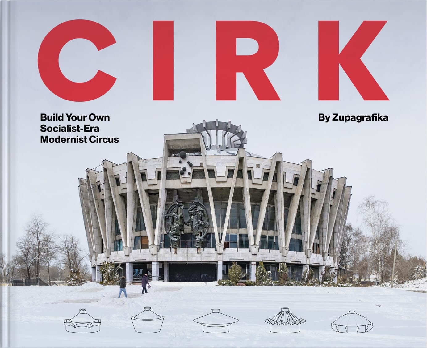 the cover of the book 'Cirk' featuring a photo of a round brutalist arena building